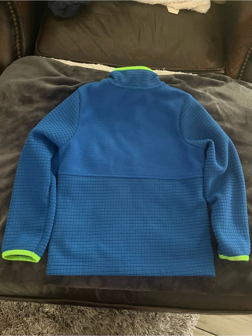 Lands' End Blue Kids' Fleece Jacket with Neon Green Trim